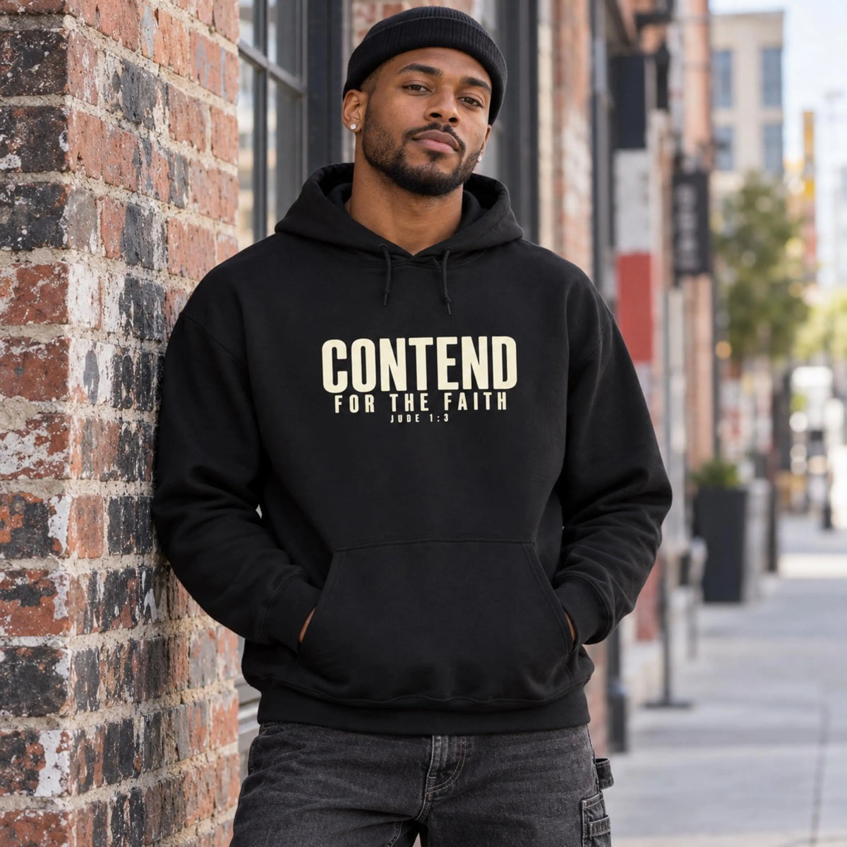 Contend for the Faith Christian Hoodie, Faith Based Pullover Sweatshirt, Church Sweater, Christian Streetwear, Gift For Christian Dad