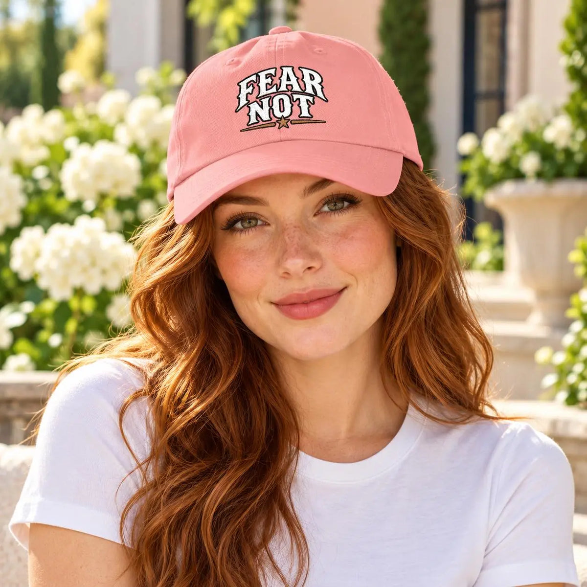 Fear Not embroidered dad cap | White baseball hat, vintage lettering