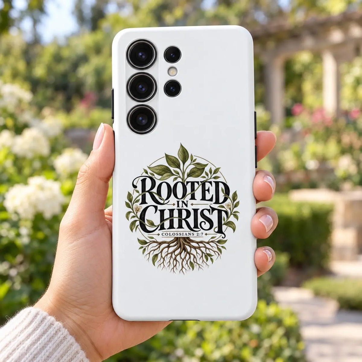 Rooted in Christ Phone Case, Colossians 2:7 Christian Case, iPhone Samsung Galaxy Google Pixel Cover, Faith Gift