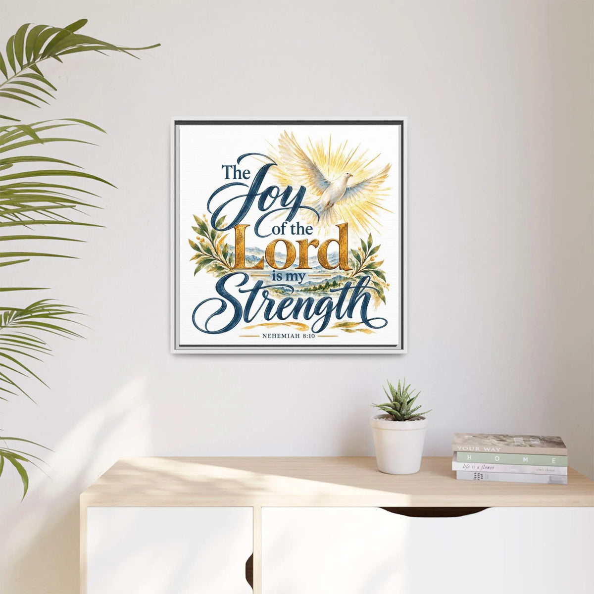 Joy of the Lord Scripture Wall Art, Framed Canvas Wall Art, Faith Inspired Home Decor, Religious Wall Art, Bible Verse Decor, Christian Gift
