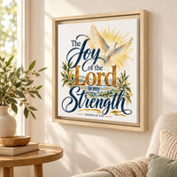 Joy of the Lord Scripture Wall Art, Framed Canvas Wall Art, Faith Inspired Home Decor, Religious Wall Art, Bible Verse Decor, Christian Gift