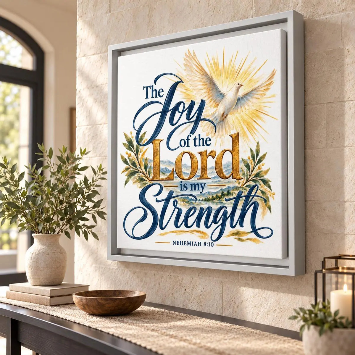 Joy of the Lord Scripture Wall Art, Framed Canvas Wall Art, Faith Inspired Home Decor, Religious Wall Art, Bible Verse Decor, Christian Gift