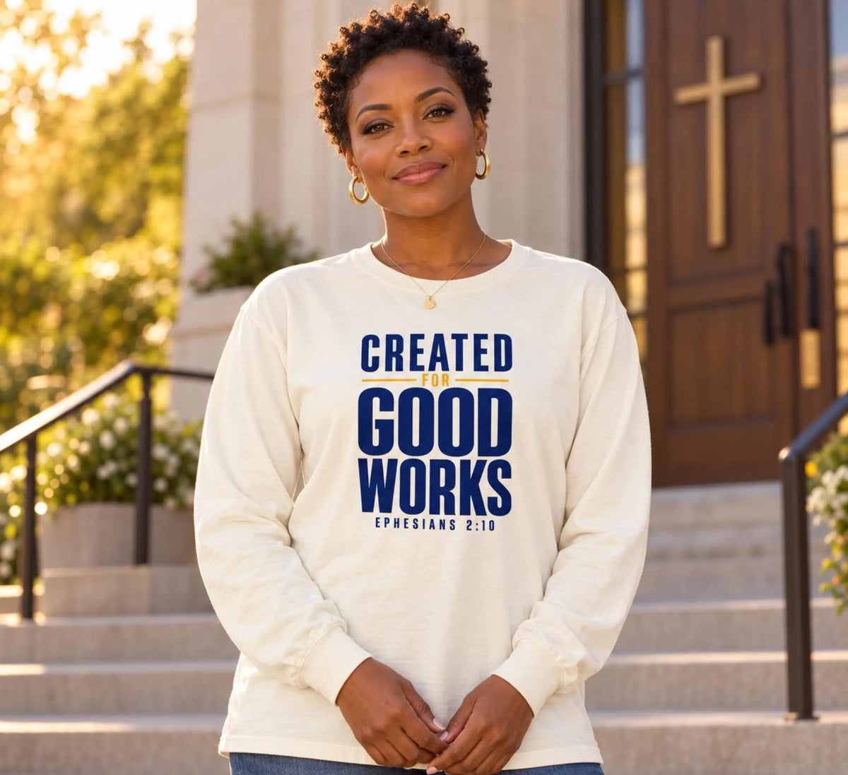Created for Good Works Shirt, Comfort Colors Christian Long Sleeve Tee, Christian Gift for Women, Faith Based Women's Apparel