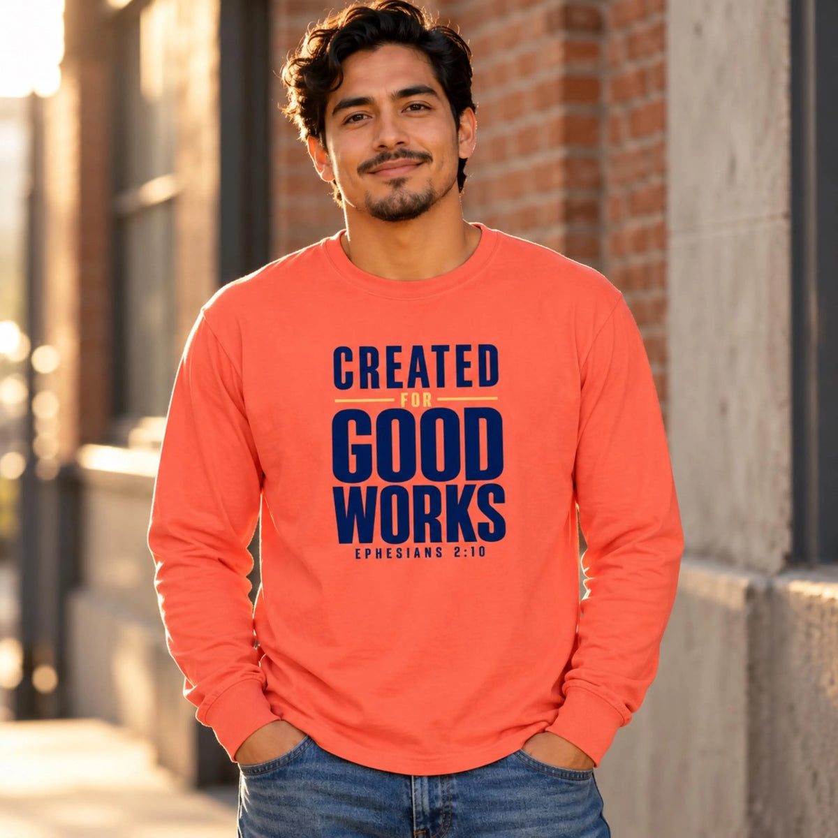 Created for Good Works Shirt, Comfort Colors Christian Long Sleeve Tee, Christian Gift for Men, Faith Based Men's Apparel