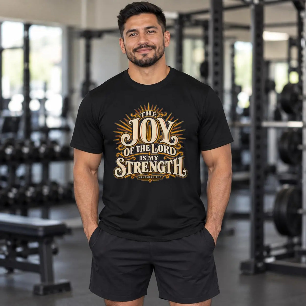 The Joy of the Lord Is My Strength Shirt, Men's Christian Performance Gym Tee, Christian Scripture Apparel, Christian Gym Apparel