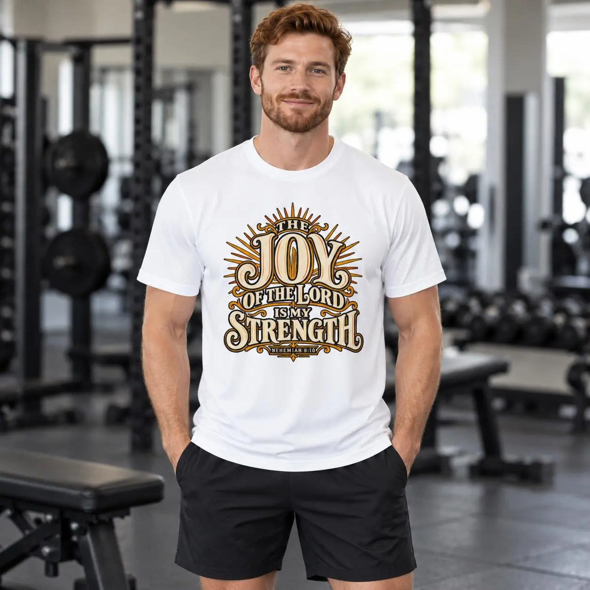 The Joy of the Lord Is My Strength Shirt, Men's Christian Performance Gym Tee, Christian Scripture Apparel, Christian Gym Apparel