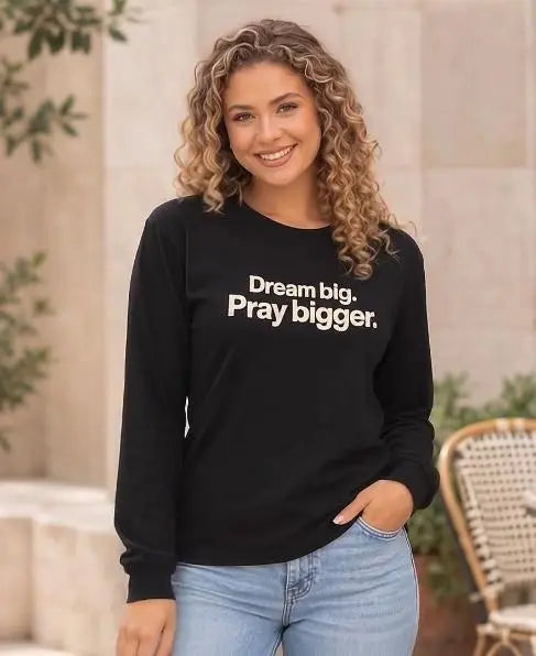 Faith Based Long Sleeve T-Shirt | Inspirational Faith Tee | Dream Big Pray Bigger Comfort Colors Long Sleeve Shirt, Womens Christian Tee
