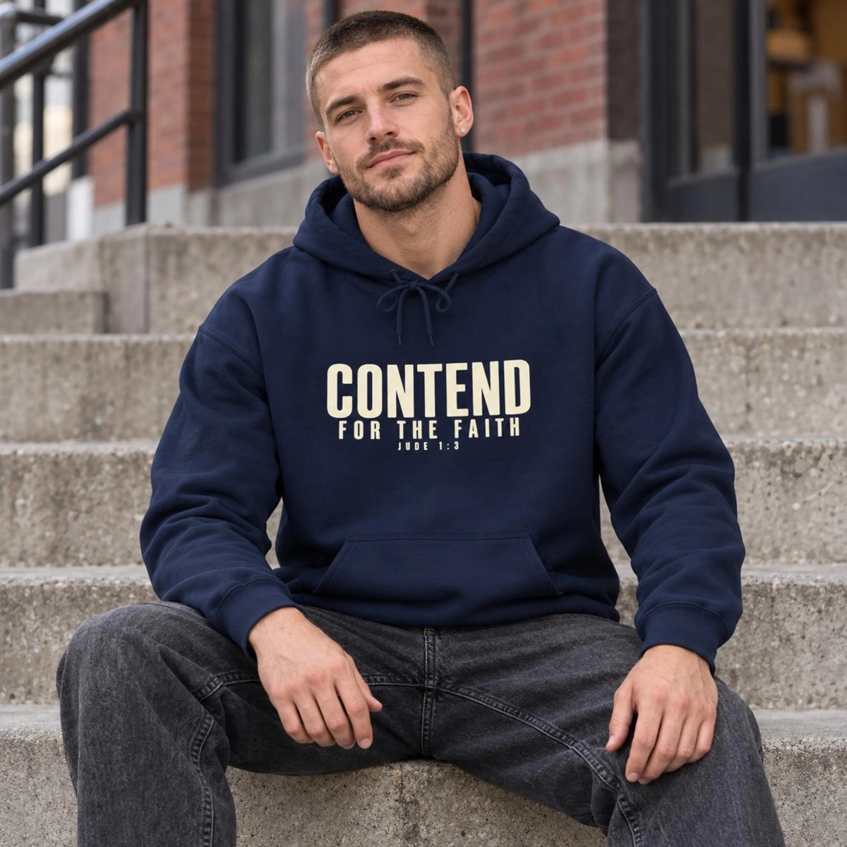 Contend for the Faith Christian Hoodie, Faith Based Pullover Sweatshirt, Church Sweater, Christian Streetwear, Gift For Christian Dad
