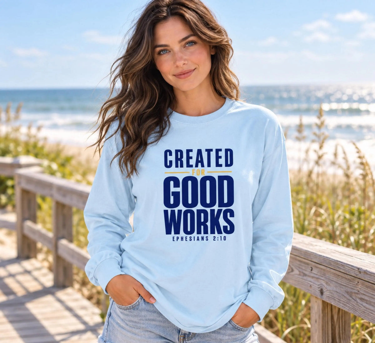 Created for Good Works Shirt, Comfort Colors Christian Long Sleeve Tee, Christian Gift for Women, Faith Based Women's Apparel