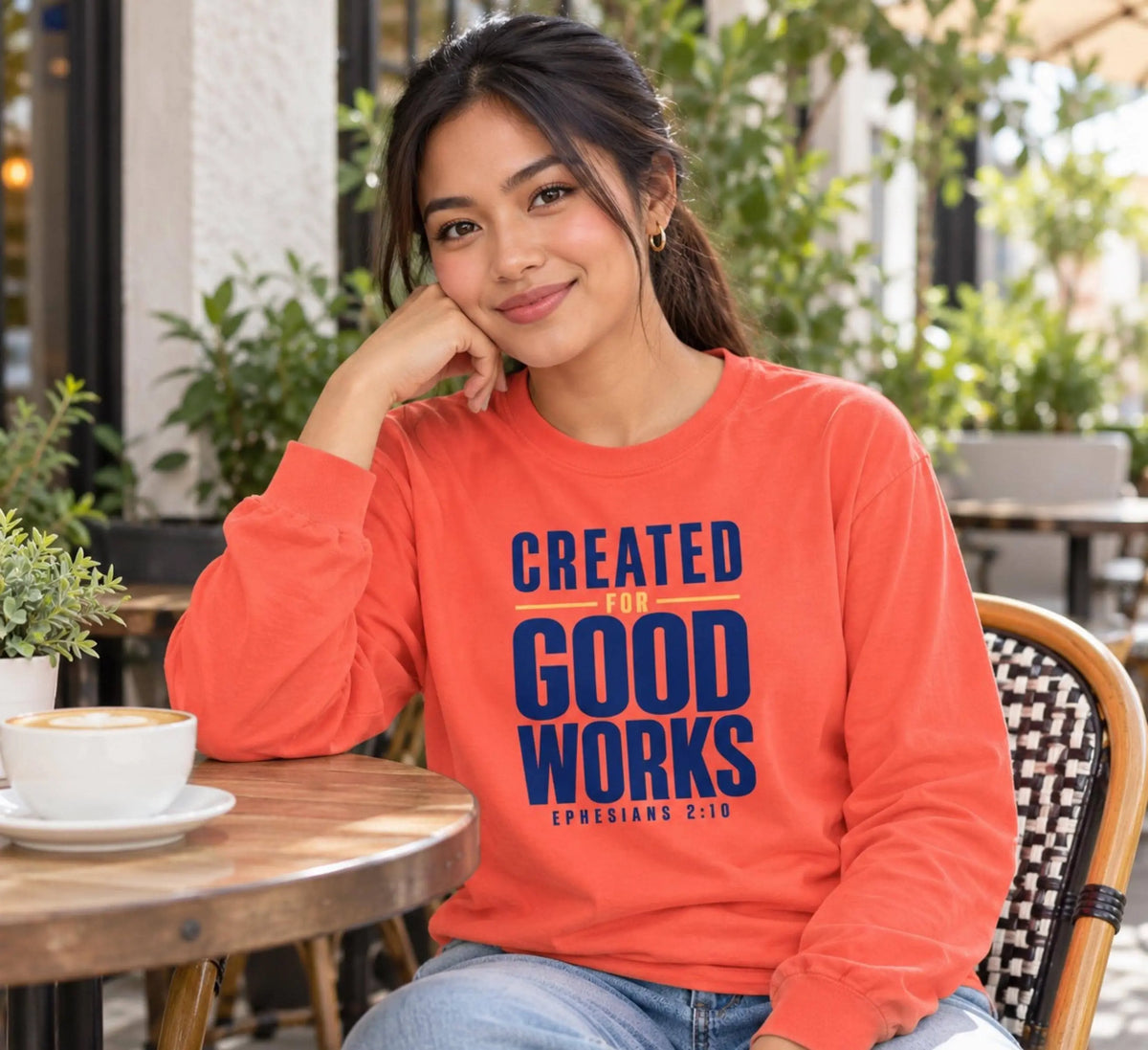 Created for Good Works Shirt, Comfort Colors Christian Long Sleeve Tee, Christian Gift for Women, Faith Based Women's Apparel