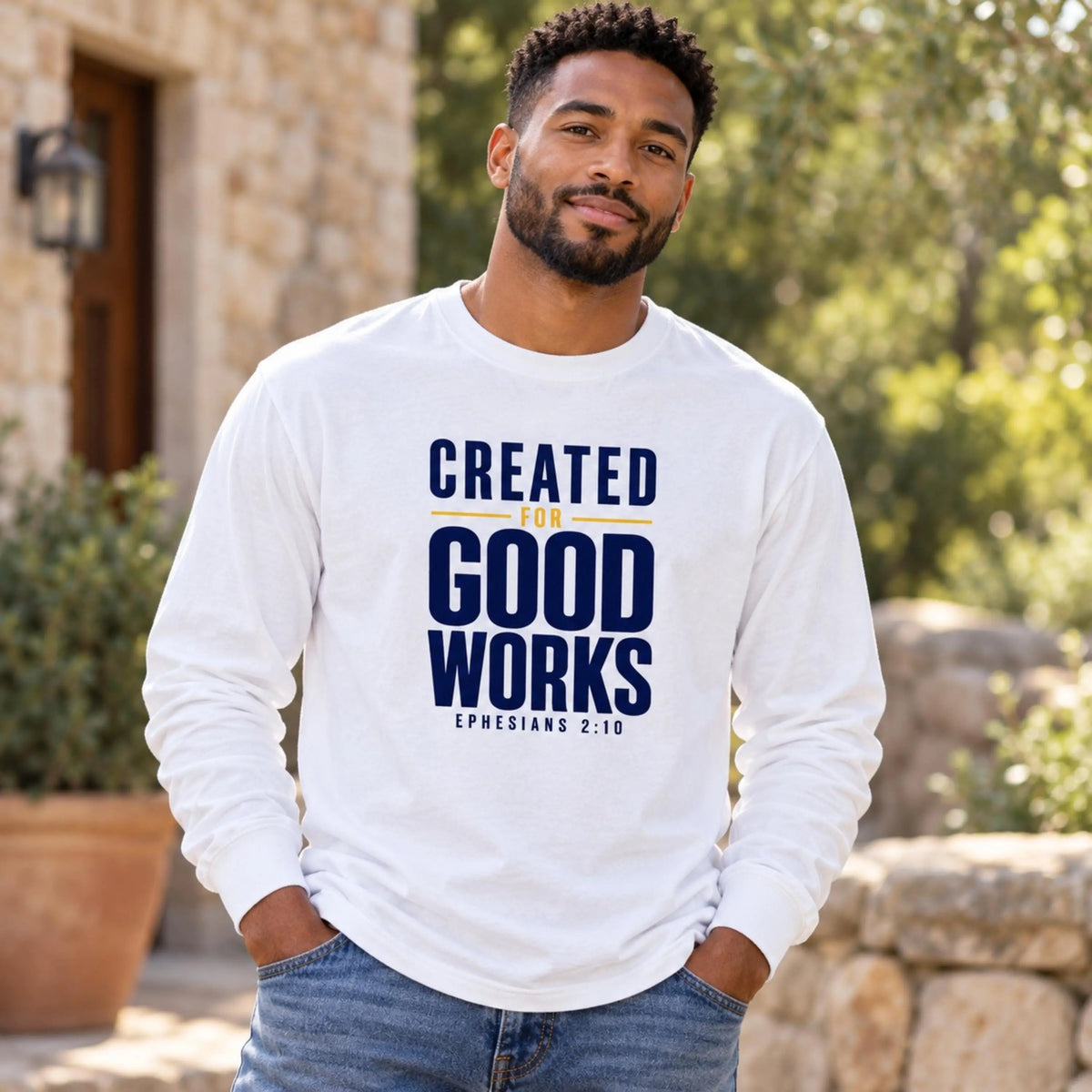 Created for Good Works Shirt, Comfort Colors Christian Long Sleeve Tee, Christian Gift for Men, Faith Based Men's Apparel