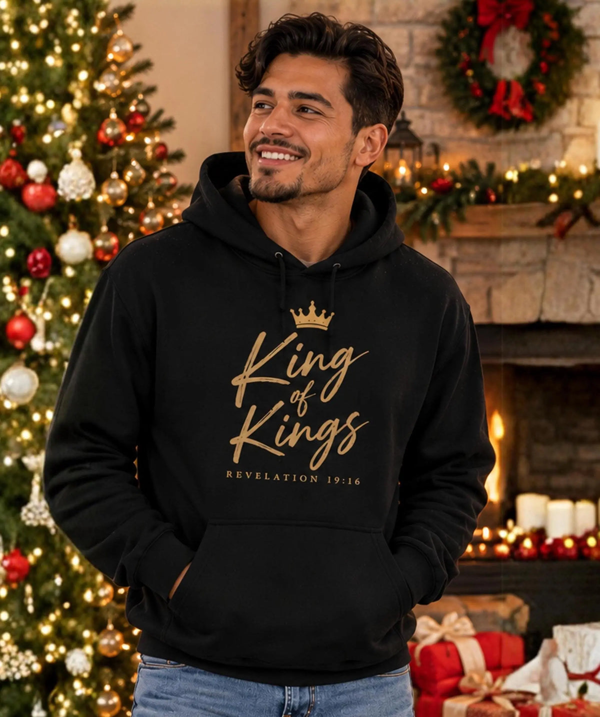 King of Kings Christian Hoodie, Jesus Faith Apparel, Religious Gift for Men & Women, Christmas Gift for Youth Pastor