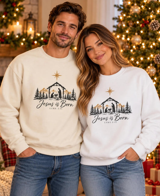 Jesus Is Born Nativity Sweatshirt, Christian Nativity Crewneck Sweatshirt, Jesus Is Born, Luke 2:11 Christmas Gift