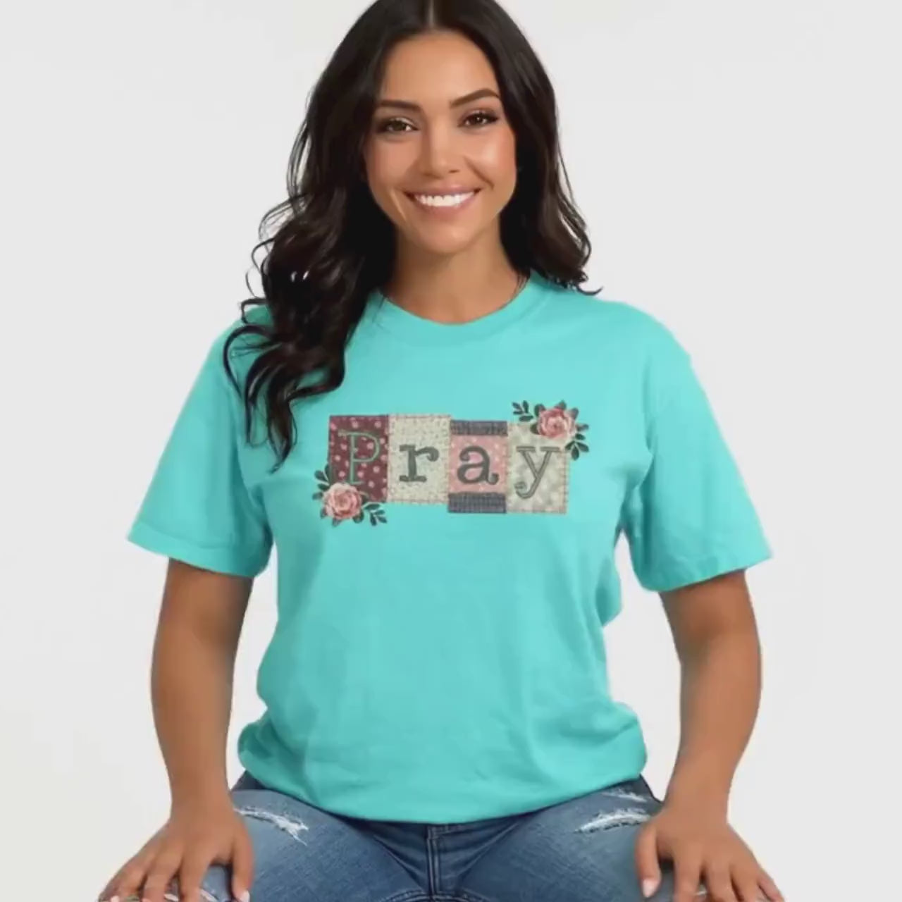 Pray Patchwork Floral T-shirt | Womens Christian Faith Tee | Cottagecore Pray Quilt Patchwork Top | Trendy Christian Apparel