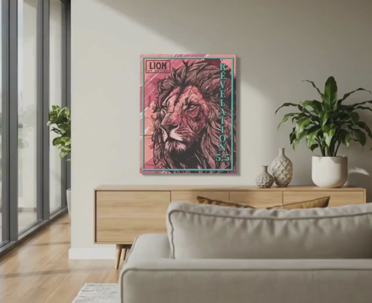Lion of Judah Large Christian Wall Art | Modern Scripture Art | Canvas Wall Art | Revelation Artwork