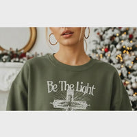 Christian Women’s Sweatshirt – Be the Light Crewneck with Cross – Faith Inspired Religious Gift – Scripture Apparel for Her