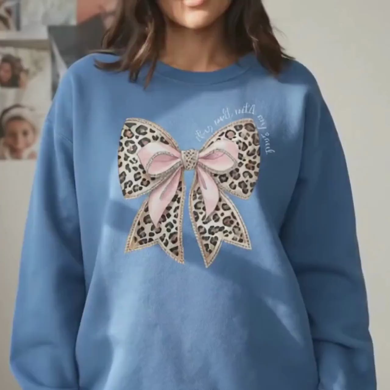 Leopard Print Bow with Pink Ribbon Sweatshirt | It Is Well Crewneck | Christian Gift For Women