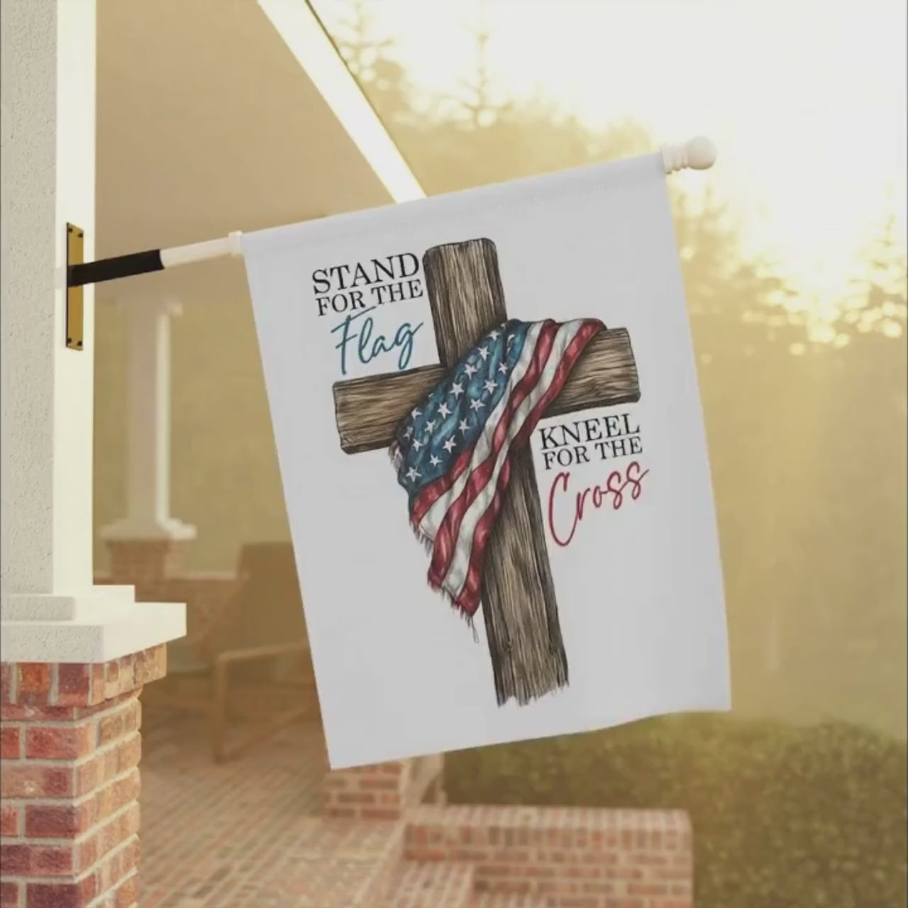 Patriotic Garden Banner, Stand for the Flag Kneel for the Cross Decor, God bless USA Outdoor Flag, 4th of July Sign, Memorial Day Sign