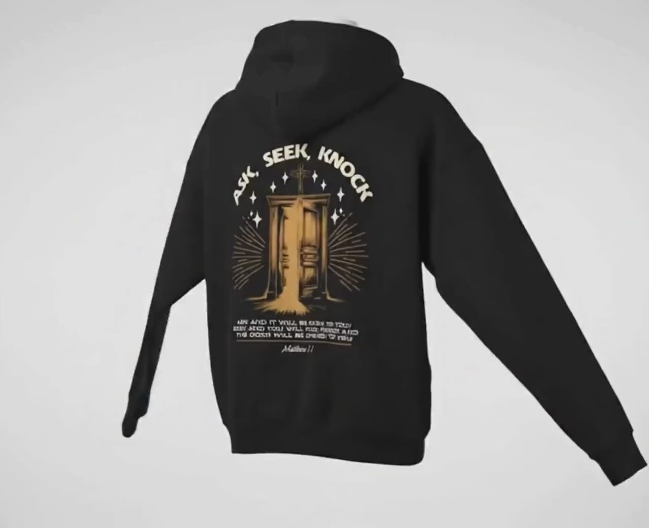 Ask Seek Knock Mens Christian Hoodie, Christian Scripture Apparel, Christian Gym Hoodie, Religious Fitness Hoodie