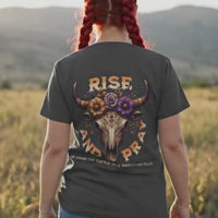 Boho Cow Skull Graphic Tee: Western Christian Country Shirt