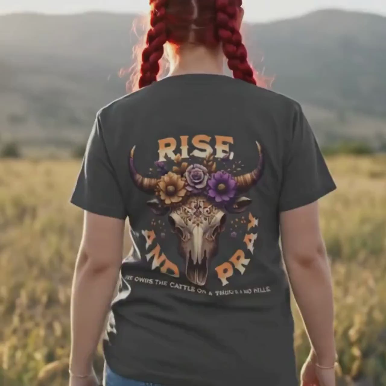 Boho Cow Skull Graphic Tee: Western Christian Country Shirt