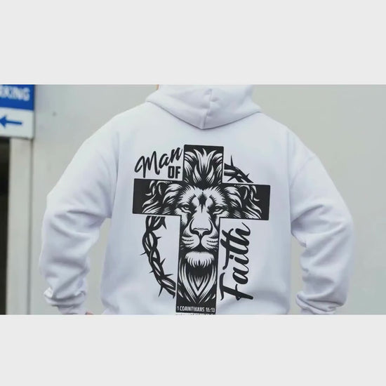 Man of Faith Hoodie – Christian Men’s Hoodie with Cross – Christian Graphic Sweatshirt – Faith Based Apparel Gift for Him, Jesus Hoodie