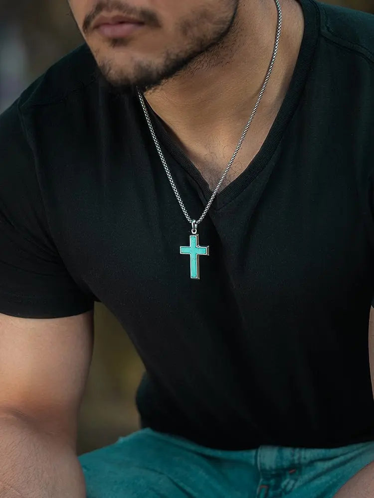 Turquoise Cross Pendant Necklace RTZN